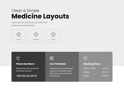 Divi hero layout with medical service icons and contact info blocks